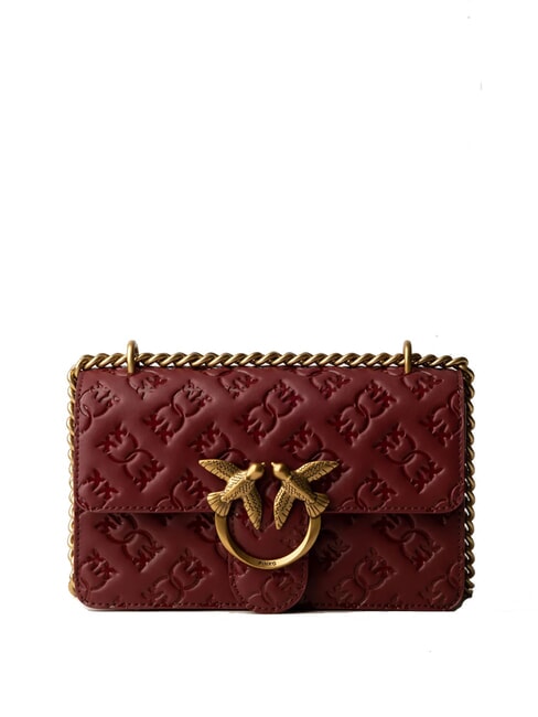 PINKO LOVE ONE MINI Mała torebka na ramię / torba crossbody Bordeaux Merlot-Antyczne Złoto - Torby damskie