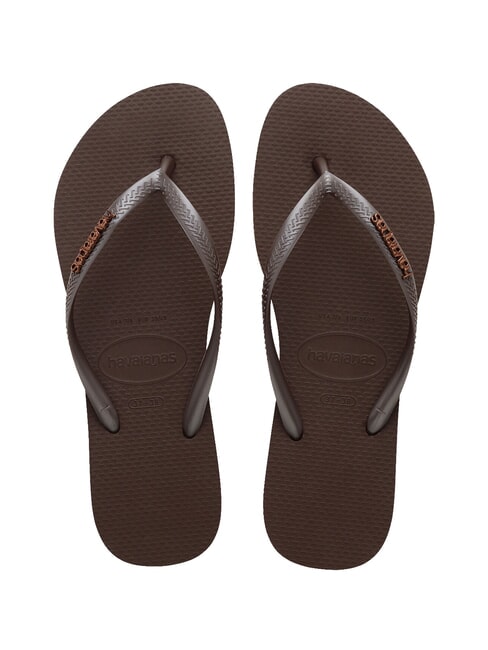 HAVAIANAS SLIM LOGO Klapki ciemny brat - Buty damskie