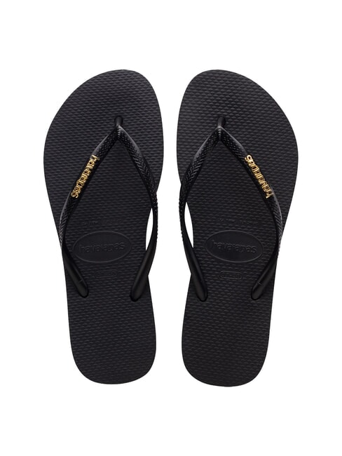 HAVAIANAS SLIM LOGO Klapki czarny/złoty - Buty damskie