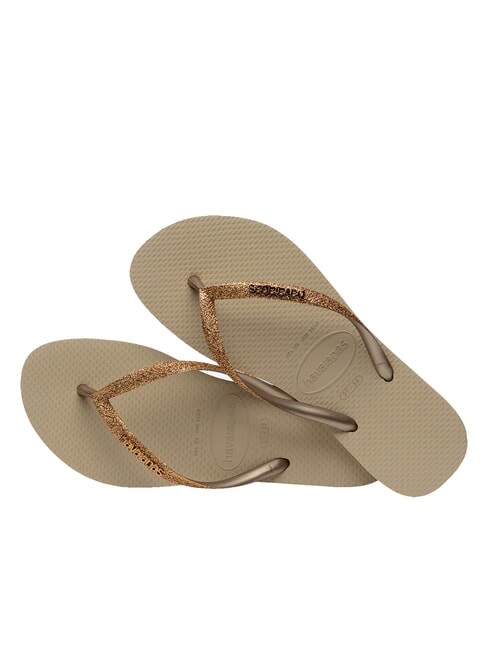 HAVAIANAS SLIM GLITTER II Klapki piasek/złoty jasny metalik - Buty damskie