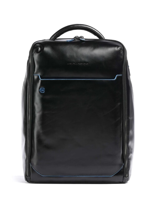 PIQUADRO BLUE SQUARE Plecak skórzany na laptopa 15,6" Czarny - Plecaki na laptopa do pracy
