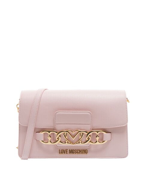 LOVE MOSCHINO HEART CHAIN Torba na ramię róża - Torby damskie