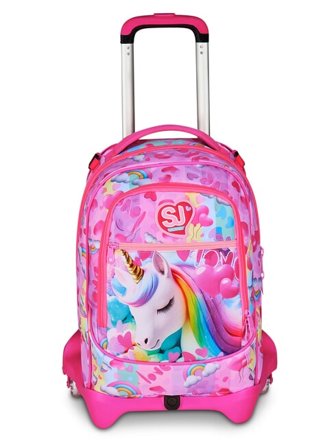 SJGANG FLYUNICORN GIRL 3WD Odpinany plecak na kółkach, 3 koła fuksja fluorescencyjna - Plecaki z wózkiem