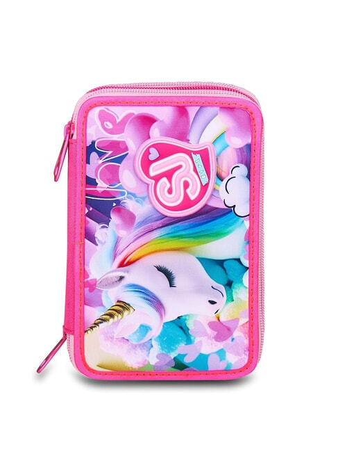 SJGANG FLYUNICORN GIRL Piórnik z 3 zamkami błyskawicznymi, w komplecie z zestawem szkolnym fuksja fluorescencyjna - Piórniki i akcesoria