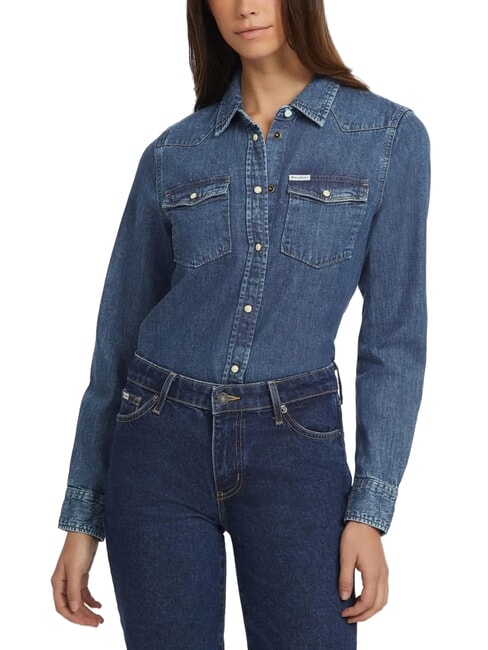GUESS JEANS SLIM DENIM Koszula dżinsowa z długim rękawem gj ciemne mycie - Koszule damskie