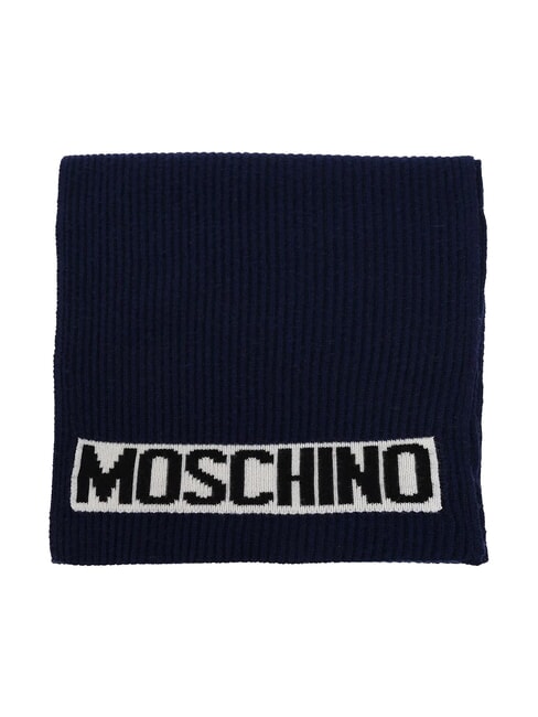 MOSCHINO LOGO Szalik prążkowany niebieski - Szaliki