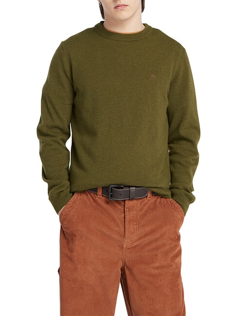 TIMBERLAND MERINO Sweter z okrągłym dekoltem z mieszanki wełny ciemnooliwkowy - Koszulki męskie