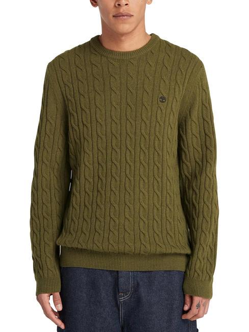 TIMBERLAND P-B LAMBWOOL Sweter z okrągłym dekoltem z mieszanki wełny ciemnooliwkowy - Koszulki męskie
