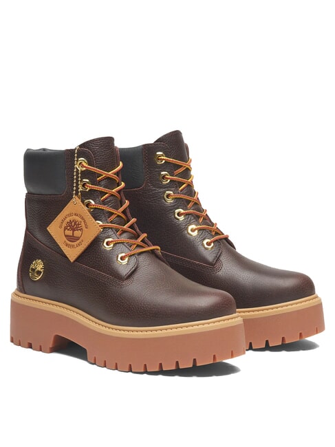 TIMBERLAND STONE STREET  Wysokie skórzane botki za kostkę ciemny brąz pełne ziarno z czarnym - Buty damskie