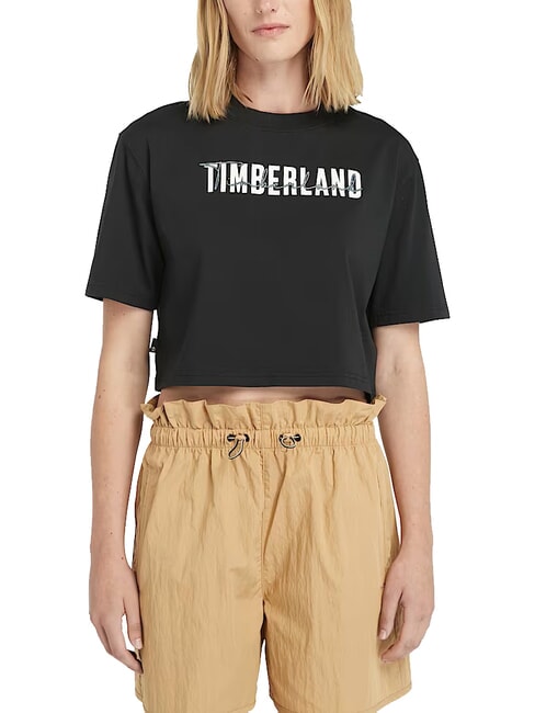 TIMBERLAND CROPPED Koszulka bawełniana CZARNY - Koszulki i topy damskie