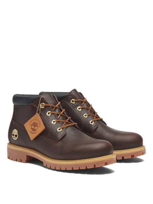 TIMBERLAND PREMIUM MID  Wodoodporne skórzane botki ciemny brąz pełne ziarno z czarnym - Buty męskie