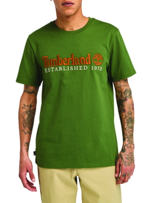 TIMBERLAND ESTABILISHED 1973 Koszulka bawełniana czarny/leśnozielony - Koszulki męskie