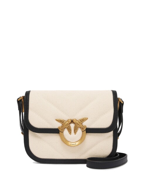 PINKO LOVE BOX BAG Mała płócienna torba na ramię beżowy/czarny-stare złoto - Torby damskie