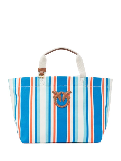 PINKO STRIPES Średniej wielkości płócienna torba shopper w paski pomarańczowy/niebieski-antyczne złoto - Torby damskie
