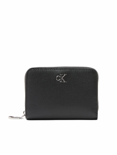 CALVIN KLEIN CKJ MINIMAL MONOGRAM Średniej wielkości skórzany portfel na czarno - Portfele damskie