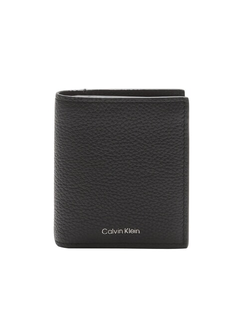 CALVIN KLEIN CK LEATHER Pionowy portfel skórzany na czarno - Portfele męskie
