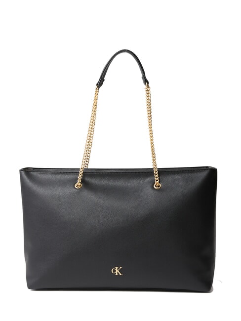 CALVIN KLEIN CKJ MINIMAL MONOGRAM Torba na zakupy z uchwytem łańcuszkowym na czarno - Torby damskie