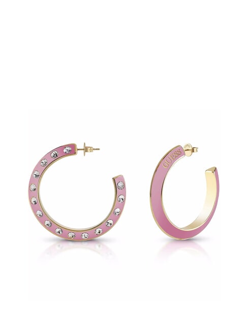 GUESS HOOPS DON T LIE Kolczyki koła emaliowane z cyrkoniami żółte złoto/róż - Kolczyki