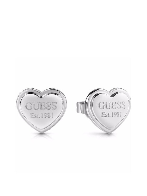 GUESS STUDS PARTY Kolczyki z logo w kształcie serca SREBRNY - Kolczyki