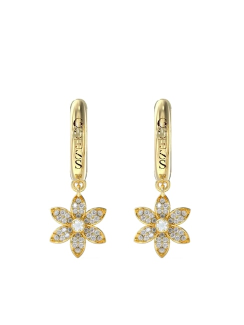 GUESS WHITE LOTUS Kolczyki kółka z zawieszkami w kształcie kwiatów żółte złoto - Kolczyki
