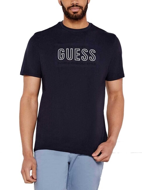 GUESS BSC EMBOSSED LOGO Koszulka z nadrukiem tłoczonym inteligentny niebieski multi - Koszulki męskie