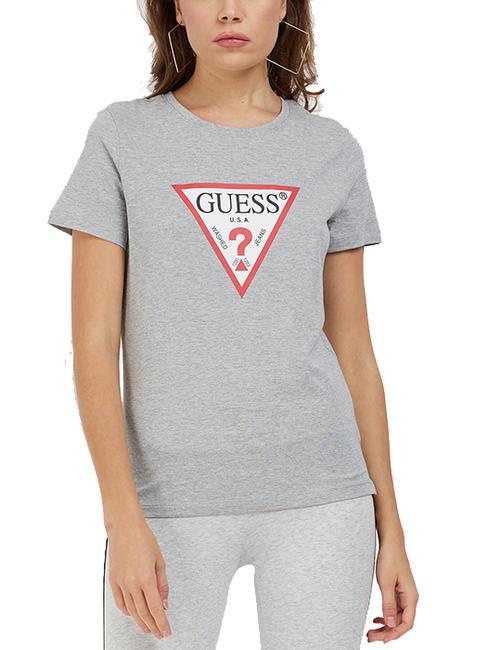 GUESS ORIGINAL LOGO Koszulka trójkątna jasny melanż szary m - Koszulki i topy damskie