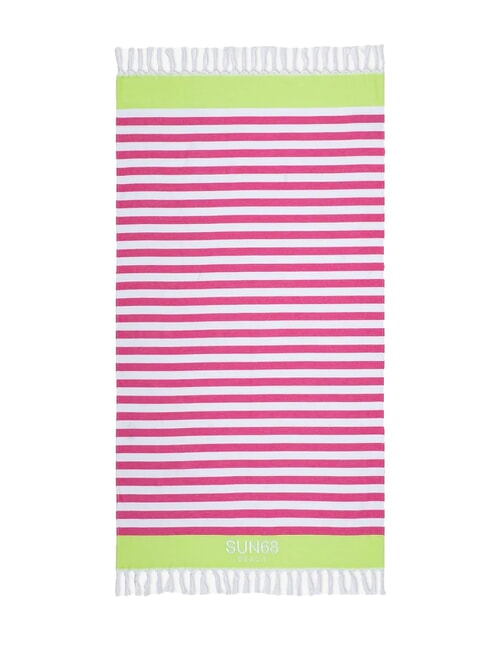 SUN68 STRIPES Ręcznik plażowy bawełniany biały/fuksja - Akcesoria podróżne