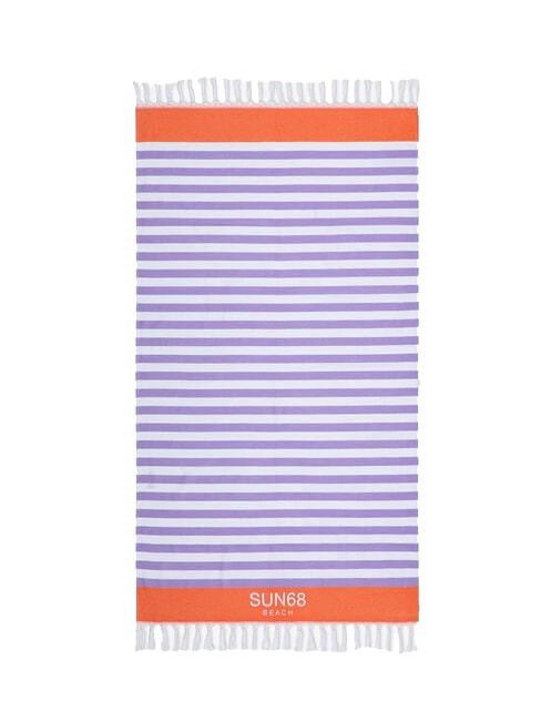 SUN68 STRIPES Ręcznik plażowy bawełniany biały/liliowy - Akcesoria podróżne