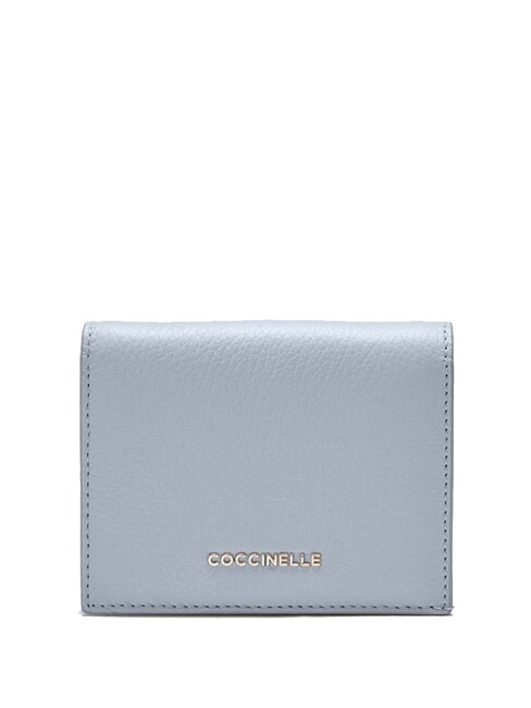 COCCINELLE METALLIC SOFT Mały skórzany portfel niebieska mgła - Portfele damskie