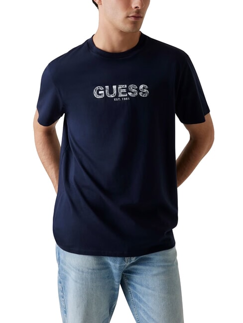 GUESS BSC EMBROIDERY LOGO Koszulka bawełniana z haftowanym logo inteligentny niebieski multi - Koszulki męskie