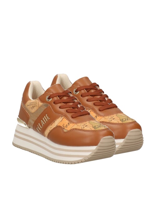 ALVIERO MARTINI PRIMA CLASSE GEO JR Buty sportowe na platformie z logo z boku Skóra/Geo Beż - Buty damskie