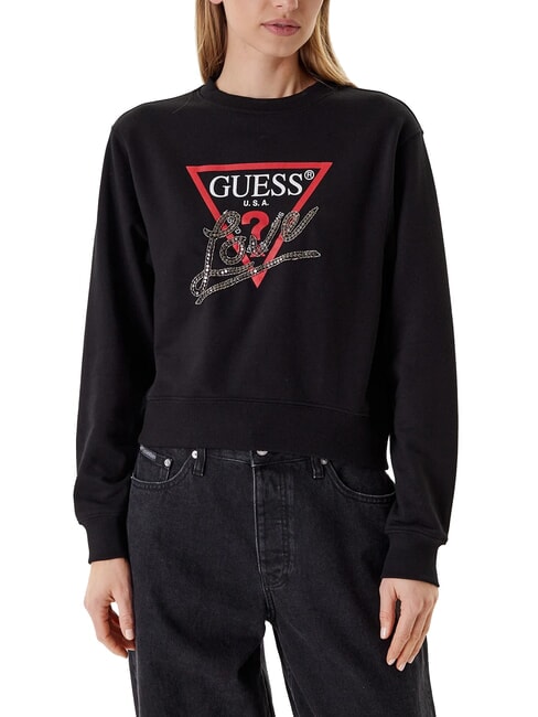 GUESS STUDDED LOVE Bluza z okrągłym dekoltem i nadrukiem ćwieków odrzutowiec - Bluzy damskie