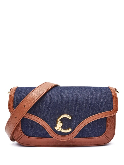 COCCINELLE C-ME DENIM Torba na ramię niebieska jaskinia/koniak - Torby damskie