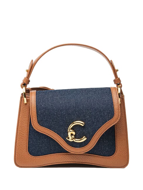 COCCINELLE C-ME DENIM Torba na ramię niebieska jaskinia/koniak - Torby damskie
