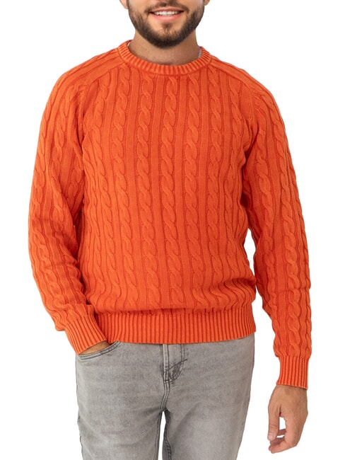 SUN68 VINTAGE Sweter z okrągłym dekoltem i dzianiny kablowej pelargonia - Koszulki męskie