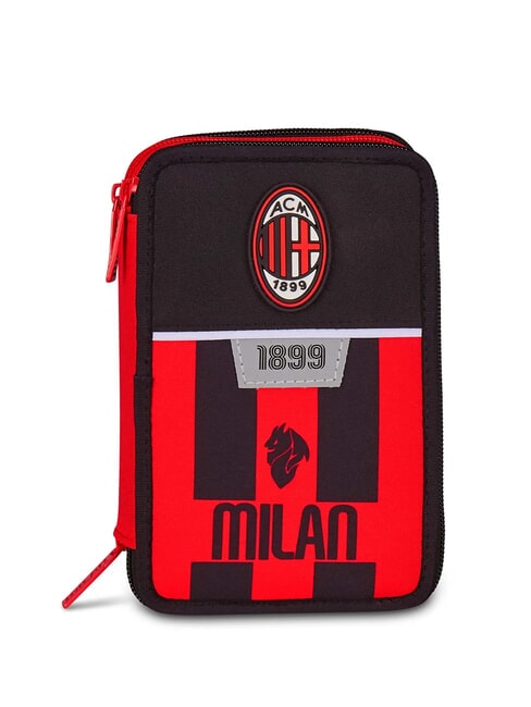 MILAN KICK AND SCORE Piórnik z 3 zamkami błyskawicznymi i zestawem szkolnym Czarny - Piórniki i akcesoria