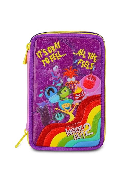 INSIDE OUT 2 UNIVERSAL MOOD Piórnik z 3 zamkami błyskawicznymi i zestawem szkolnym szyfon liliowy - Piórniki i akcesoria