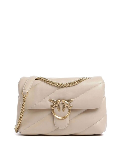 PINKO CLASSIC LOVE PUFF Torba ze skóry nappa beżowo-dymno-szary-antyczne złoto - Torby damskie