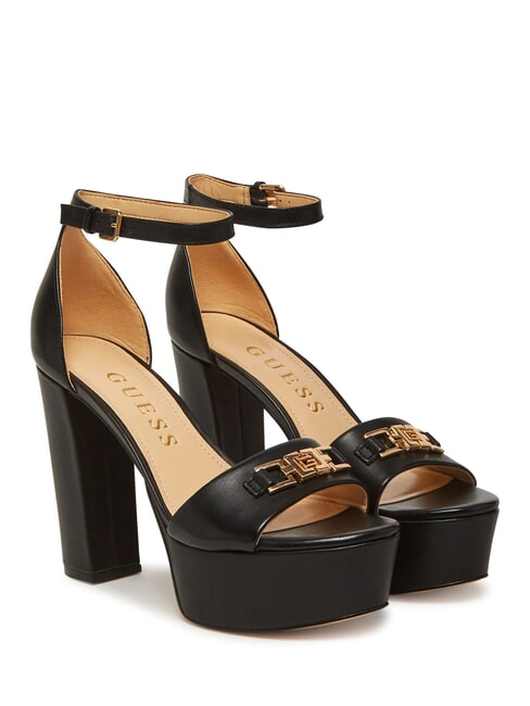 GUESS SETTLE Wysokie skórzane sandały CZARNY - Buty damskie