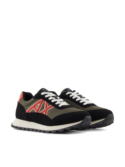 ARMANI EXCHANGE DROP MICROSUEDE Trampki z kontrastowym logo czarna+oliwkowa noc+dynia - Buty męskie