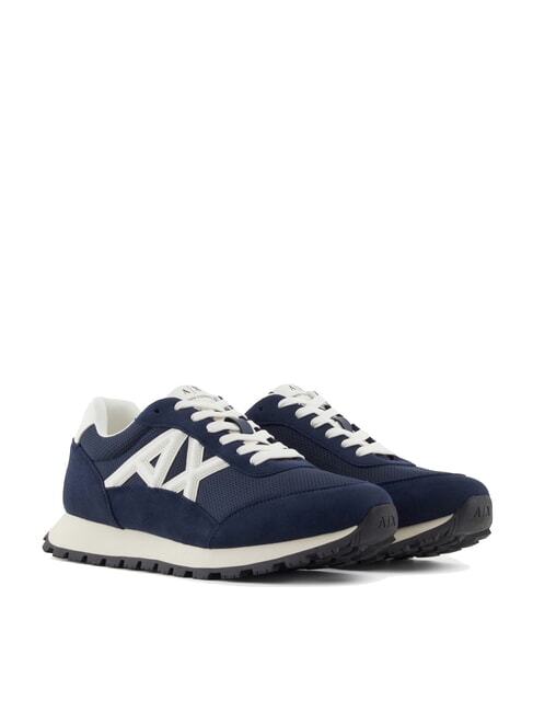 ARMANI EXCHANGE DROP MICROSUEDE Trampki z kontrastowym logo granatowy+ecru - Buty męskie