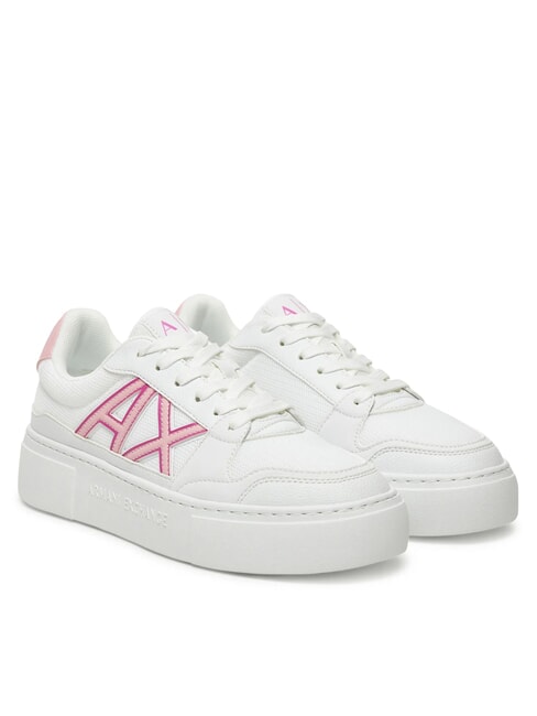 ARMANI EXCHANGE A|X Trampki z kontrastowym logo op.biały+różowy - Buty damskie