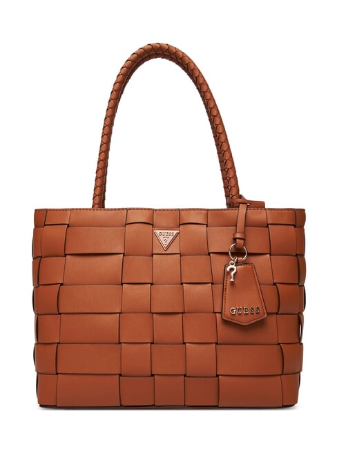 GUESS MAYLEE Tkana torba na zakupy karmel - Torby damskie