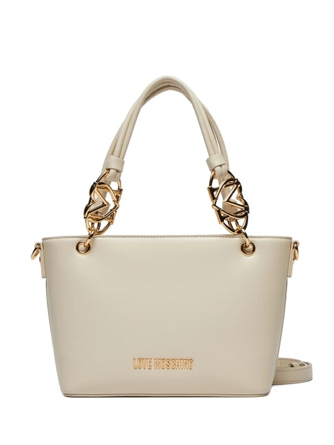 LOVE MOSCHINO LOVE CHAIN STRAP Torba na zakupy z paskiem na ramię kość słoniowa - Torby damskie