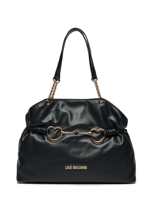 LOVE MOSCHINO EMBOSSED Torba na ramię z metalowymi serduszkami Czarny - Torby damskie