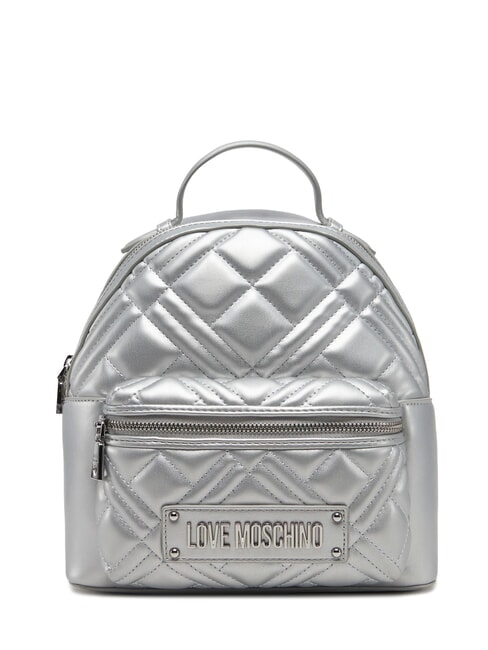 LOVE MOSCHINO QUILTED Plecak pikowany srebrny - Torby damskie