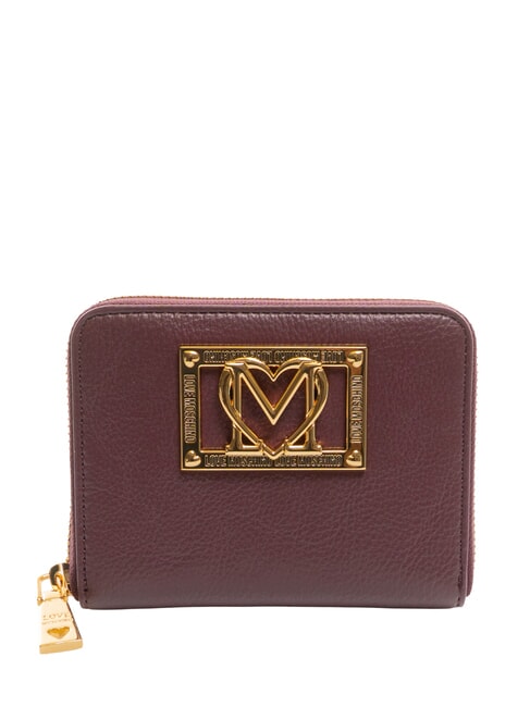 LOVE MOSCHINO LOCKED IN GOLD  Mały portfel zapinany na zamek wino - Portfele damskie