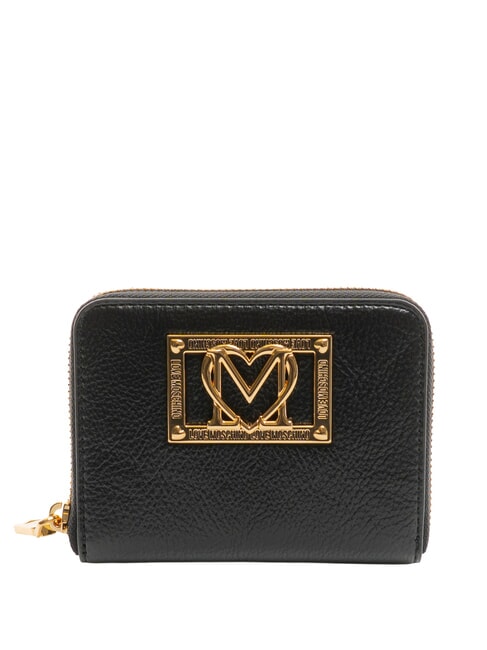 LOVE MOSCHINO LOCKED IN GOLD  Mały portfel zapinany na zamek Czarny - Portfele damskie
