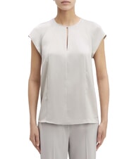 CALVIN KLEIN CK Koszula satynowa z kr&oacute;tkim rękawem kamyk piaskowy - Koszule damskie - 1