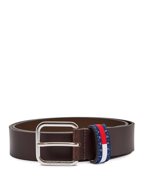 TOMMY HILFIGER TJM RYAN Pasek skórzany ciemnobrązowy - Paski